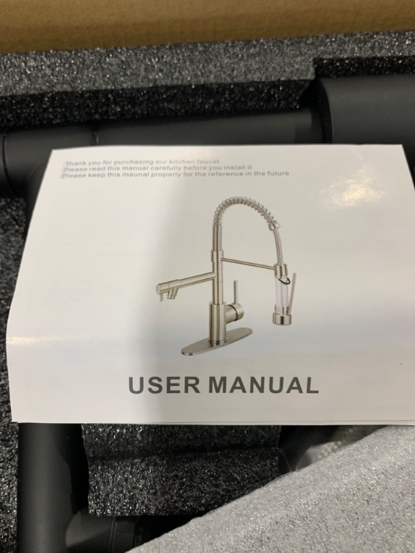 Photo 1 of Commerical Kitchen Faucet with Pull Down Sprayer, Single Handle 2 Spout Stainless Steel Spring Kitchen Sink Faucet with Lock, Matte Black and Gold