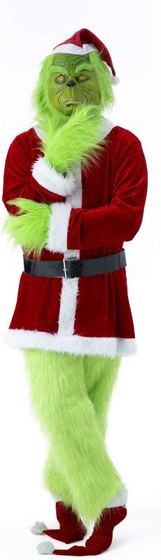 Photo 1 of 7PCS Christmas Green Monster Costumes-Adult Furry Christmas Cosplay Costume Santa Outfit Sets