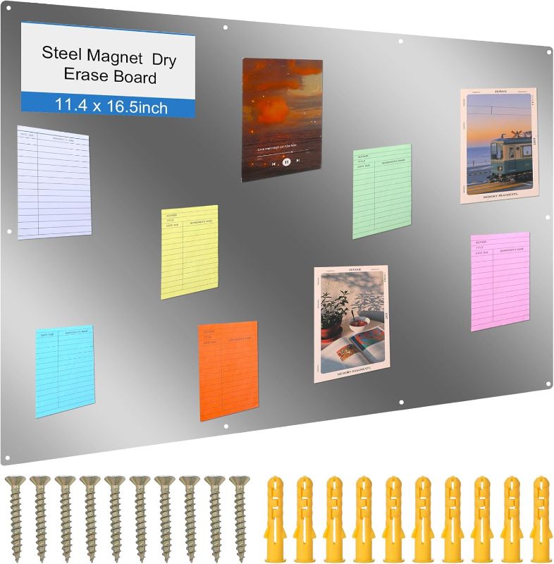 Photo 1 of Ireer Magnetic Board Steel Magnet Bulletin Boards for Walls to Display Magnetic Notes Photos for Home Office Classroom, Pre Drilled with Screws and Dry Wet Erase Feature(Steel Color,15 x 16 Inch)