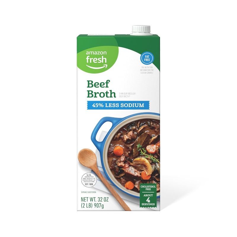 Photo 2 of Amazon Fresh, 45% Less Sodium Beef Broth, Carton, 32 Oz