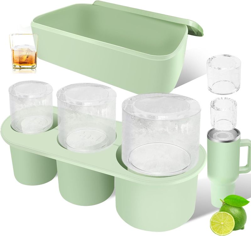 Photo 1 of Ice Cube Tray for Stanley Cup: 30Oz-40Oz Tumbler Ice Mold Silicone - 3 Pcs Hollow Cylinder Ice Maker Freezer with Lid and Bin for Water Bottle Whiskey Cocktail Coffee Juice (Green)
