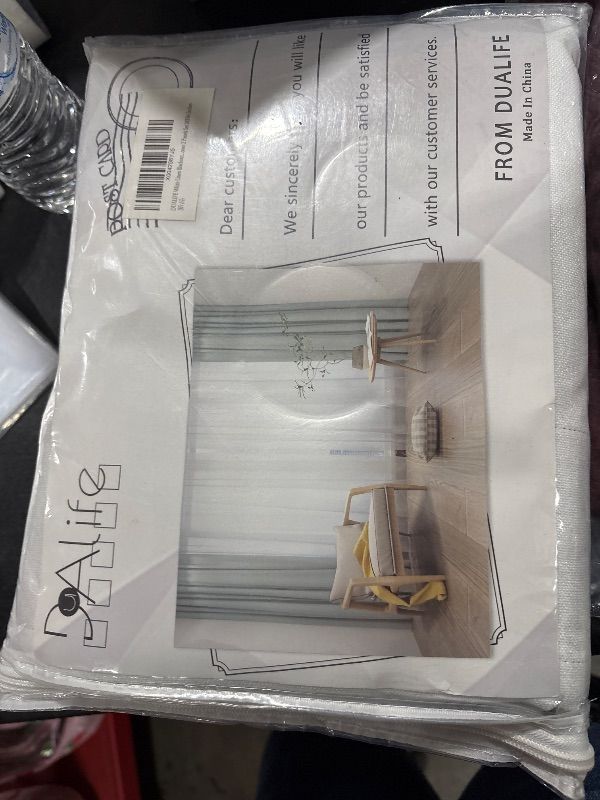 Photo 2 of DUALIFE Greyish White Blackout Curtains White 84 Inch Long,Sun Heat&Light Blocking Thermal Insulated Drapes Linen Panels Pleated Curtains for Nursery Living Room Back Tab Pocket 50 x 84 Inches 7ft