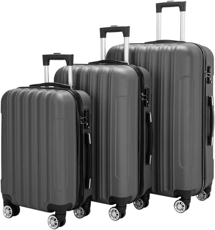 Photo 1 of  Luggage Set of 3 Hardside Carry on Suitcase Sets with Spinner Wheels & TSA lock, Portable Lightweight ABS Luggages for Travel, Business - Dark Grey 