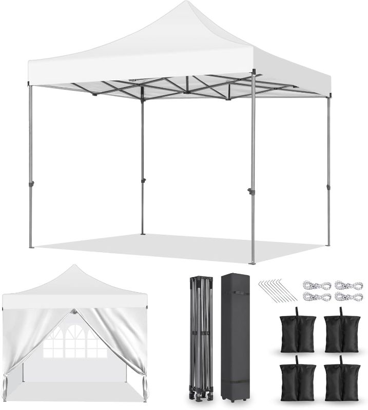 Photo 1 of 10x10 Heavy Duty Pop Up Canopy Tent with 4 Removable Sidewalls, Easy Setup Commercial Outdoor Canopy, Upgraded Waterproof Windproof Canopy for Parties with Roller Bag, Frame Thickened
