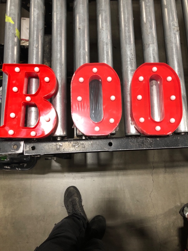 Photo 2 of Boo Sign Light Up Halloween Mantel Decor - 8.5 Inch Boo LED Marquee Letters Halloween Decorations Indoor - Battery Operated Halloween Lights for Kitchen Table Bedroom Living Room Home Wall Party Decor