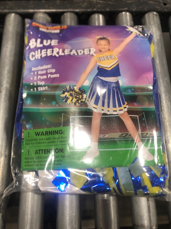 Photo 2 of Spooktacular Creations Girl Blue Cheerleader Costume, Halloween Cute Cheer Uniform Outfit with Accessories for Halloween High School Cheerleader Dress Up Costume-XL