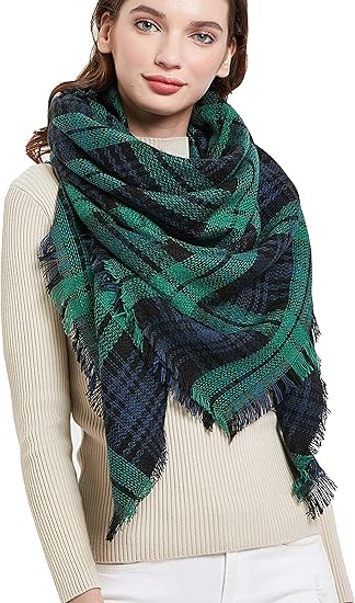 Photo 1 of Wander Agio Womens Warm Blanket Scarf Square Winter Shawls Large Infinity Scarves Stripe Plaid Scarf
