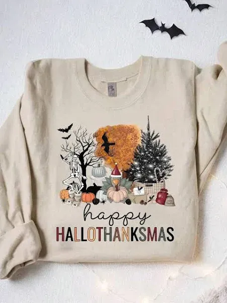 Photo 1 of  green Happy Hallothanksmas Sweatshirt Halloween Gift For Women ,Christmas Sweatshirt