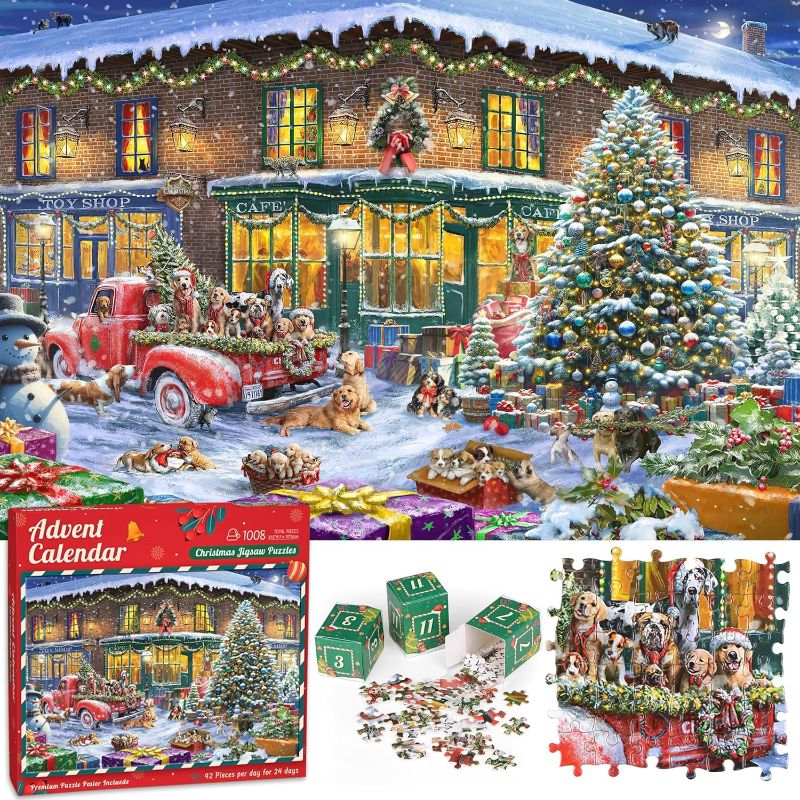 Photo 1 of Advent Calendar 2024 Christmas Puzzle for Adults and Kids, 1008 Pieces 24 Days Advent Calendar Puzzle, Holiday Puzzle as Christmas Puzzles Decoration or Xmax Gifts, Dog's Christmas