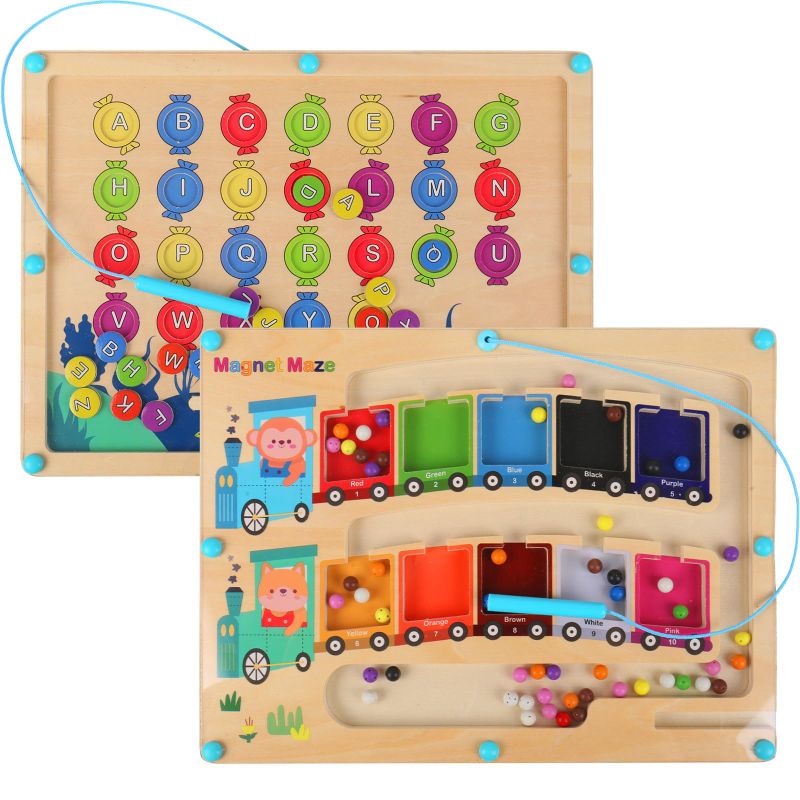 Photo 1 of CozyGlee Magnetic Number Alphabet Maze Board, 2 in 1 Double Sided Wooden Puzzle Color Sorting Game for Kids Age 3 4 5,Preschool Learning Activities, Toddler Fine Motor Skills Montessori Toys