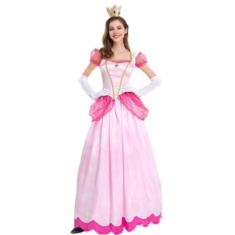 Photo 1 of Princess Peach Costume Adult Super bros Dress with Crown and Gloves