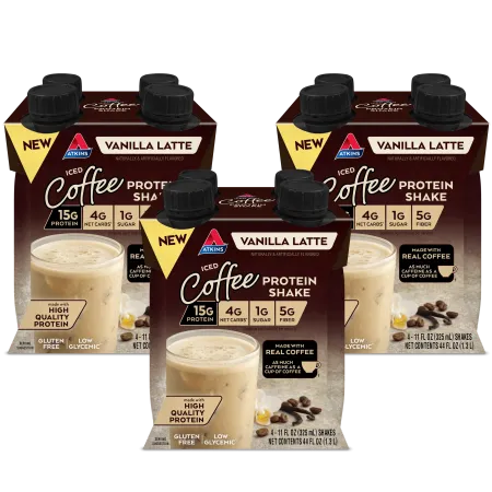 Photo 1 of Atkins Iced Coffee Vanilla Latte Protein Shake High Protein Low Glycemic Low Carb Low Sugar Keto Friendly 3/4 Packs
