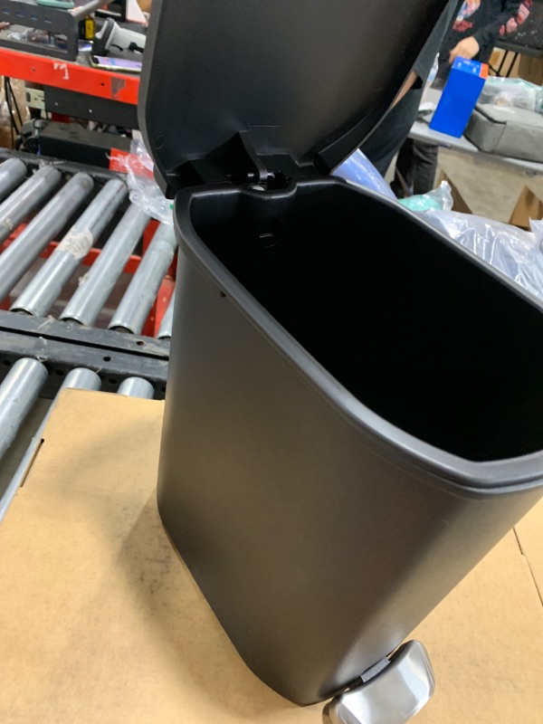Photo 1 of Amazon Basics Compact Bathroom Small Plastic Rectangular Trash Can with Steel Pedal Step, Black, 6 Liters