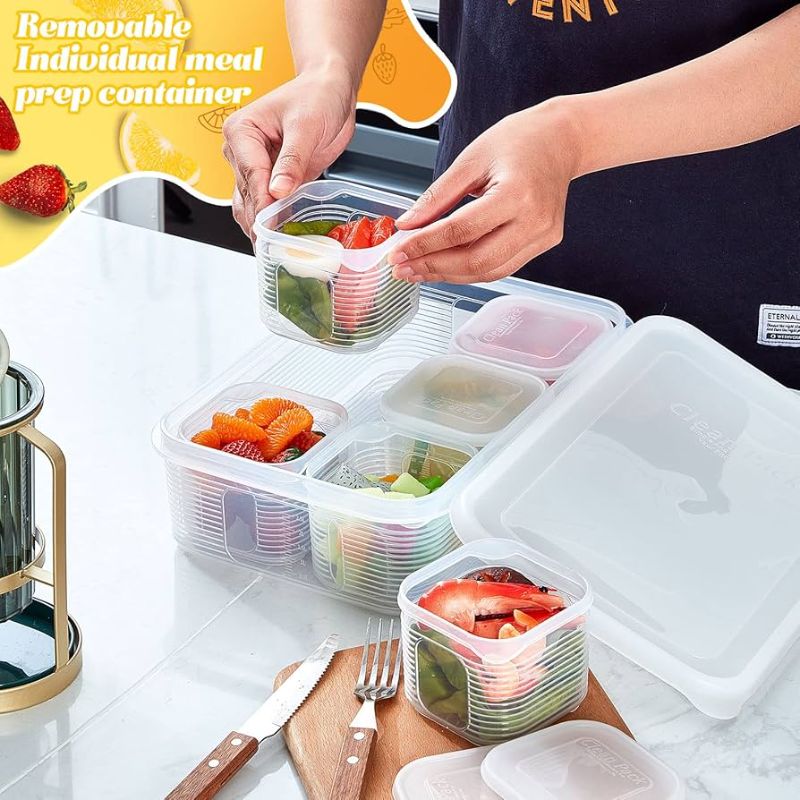 Photo 1 of 1 Sets Salad Bar Containers for Fridge Food Storage Containers with Lids Airtight Pizza Salad Storage Containers Divided 1 Set Include 6 Pcs Removable Individual No Bpa Food Containers Reusable