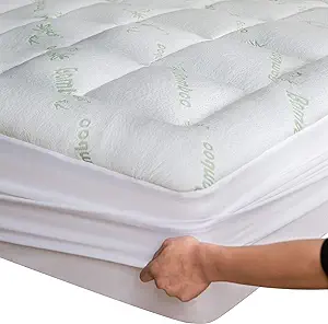 Photo 1 of Viscose Made from Bamboo Twin Extra Long XL Mattress Topper - Thick Cooling Breathable Pillow Top Mattress Pad for Back Pain Relief - Deep Pocket Topper Fits 8-20 Inches (39x80 Inches)
