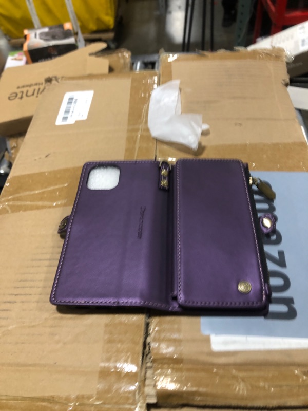 Photo 2 of Defencase Compatible with iPhone 14 Case Wallet with RFID Blocking Card Holder for Women and Men, Fashion PU Leather Magnetic Snap Flip Zipper Strap Wallet Phone Case Fit for iPhone 14 6.1", Purple