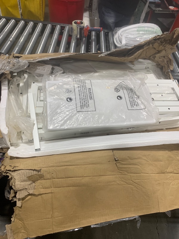 Photo 1 of Lufeiya White L Shaped Computer Desk with Drawers & Storage Shelves, 47 Inch Corner Desk with Power Outlet for Home Office Bedroom, L-Shaped Teen PC Desks with Fabric Drawer, White