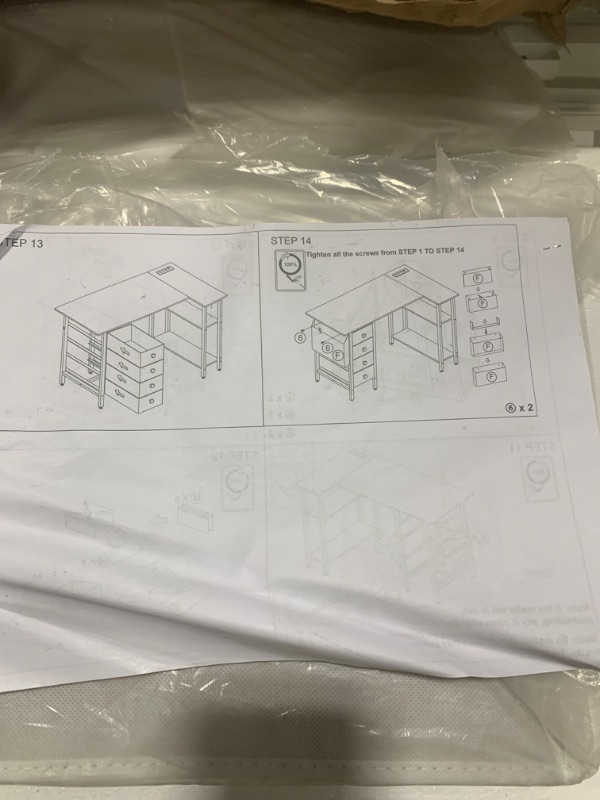 Photo 1 of Lufeiya White L Shaped Computer Desk with Drawers & Storage Shelves, 47 Inch Corner Desk with Power Outlet for Home Office Bedroom, L-Shaped Teen PC Desks with Fabric Drawer, White
