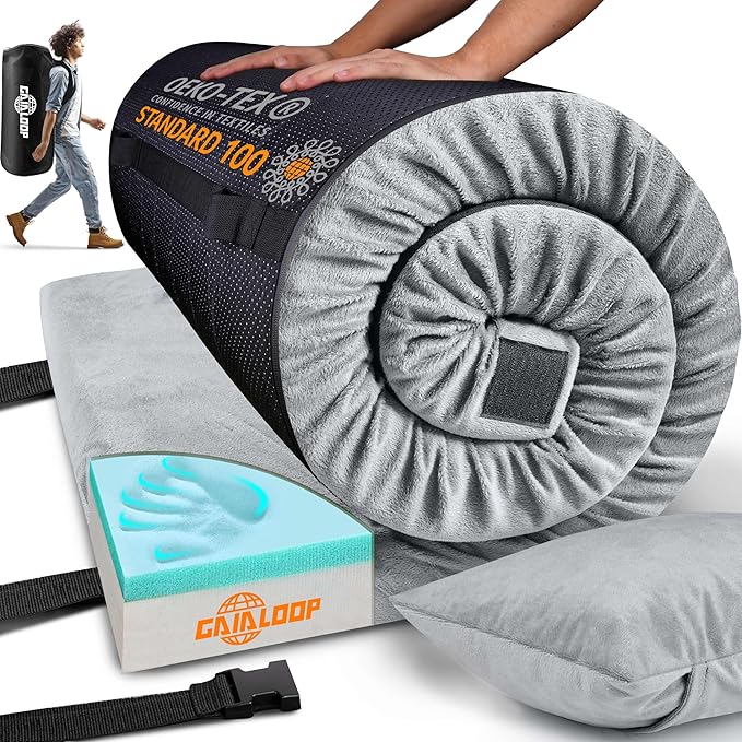 Photo 1 of Memory Foam Futon Mattress Car Camping Bed Glamping Roll Up Mattress, Japanese Floor Sleeping Mat Camp Cot Mattress Pad Travel Guest Adults Side Sleepers Space Gray [Cot: 72 * 24 * 3"]
