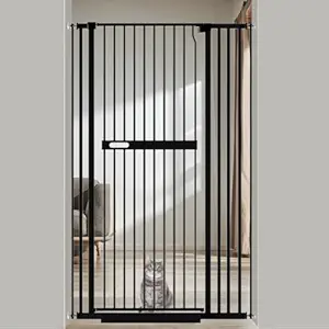 Photo 1 of 70.86" Extra Tall Cat Pet Gate for Doorways Indoor Proof?29.92-37.80" Wide Tall Dog Puppy Safety Baby Gate for Cat Pet, Pressure Mounted No Drill Walk Through Black Metal
