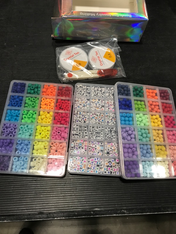 Photo 1 of KOTHER Kandi Beads Rainbow Pony Beads for Bracelets Making Kit, 48 Colors Acrylic Round Beads and Pony Beads with Letter Beads Friendship Bracelets Kit, with Elastic Strings Pony Beads Bulk
