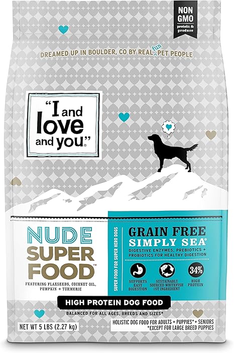 Photo 1 of I and love and you Nude Super Food Dry Dog Food - Salmon + Whitefish - Prebiotic + Probiotic, Grain Free, Real Meat, No Fillers, 5lb Bag 2025