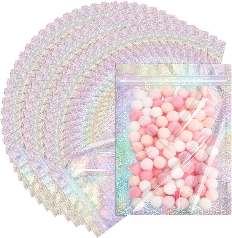 Photo 1 of 300 Pcs Holographic Bags with Clear Window Polka Dot Holographic Gift Bags 4" x 6" Odor Proof Bags Foil Sample Pouch Resealable Bags for Packaging Candy Jewelry Lash Lip Gloss
