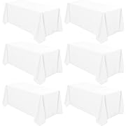 Photo 1 of 6 Pack Tablecloth 90 x 132 inch Polyester Table Cloth for 6 Foot Rectangle Tables,Stain and Wrinkle Resistant Washable Fabric Table Covers Polyester White Table Clothes for Wedding,Party,Banquet
