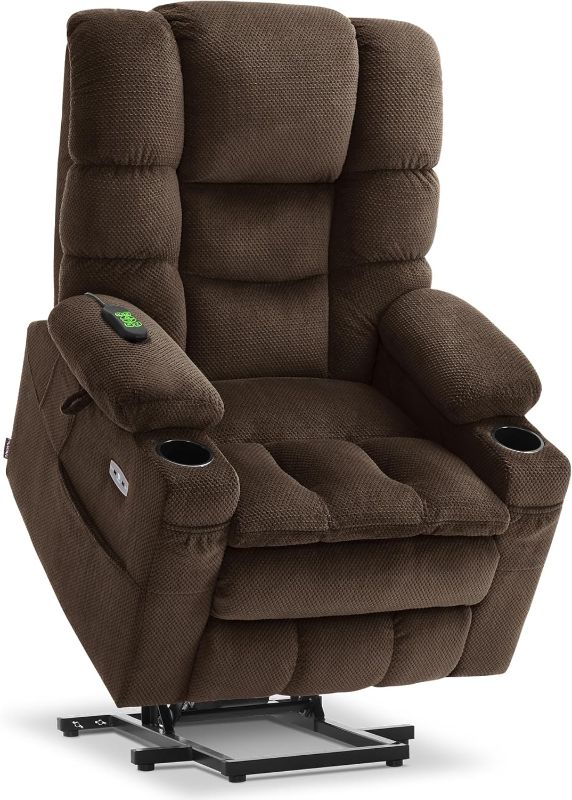 Photo 1 of  Large Dual Motor Power Lift Recliner Chair with Massage and Dual Heating, Adjustable Headrest for Big and Tall Elderly People, Fabric 7634 (Coffee)
