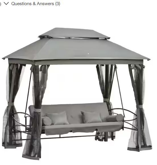 Photo 1 of 67.75 in. 3-Person Grey Metal Patio Swing 1o it of 2
