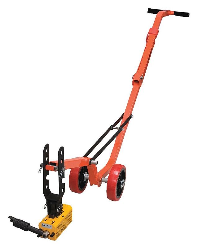 Photo 1 of Allegro Industries 9401-26 Magnetic Lid Lifter, Steel Dolly, Heavy Duty Magnet Lift, Weight 900 lb Flat Items, 450 lb Round Items, Orange