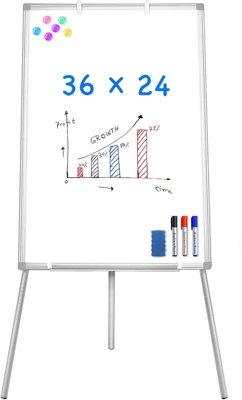 Photo 1 of Easel Whiteboard - Magnetic Portable Dry Erase 36 x 24 Tripod Height Adjustable, 3' x 2' Flipchart Easel Stand White Board for Office or Teaching at Home & Classroom (36x24 White)
