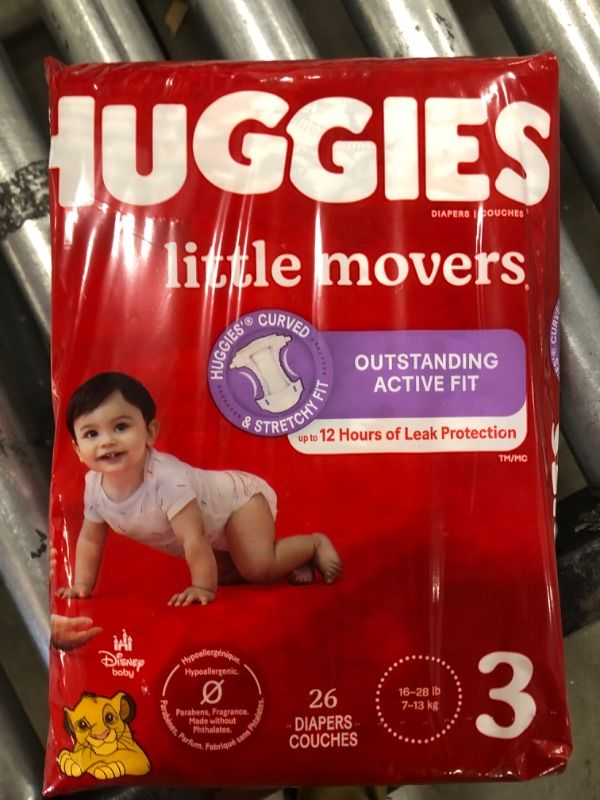 Photo 2 of Huggies Size 3 Diapers, Little Movers Baby Diapers, Size 3 (16-28 lbs), 26 Pack