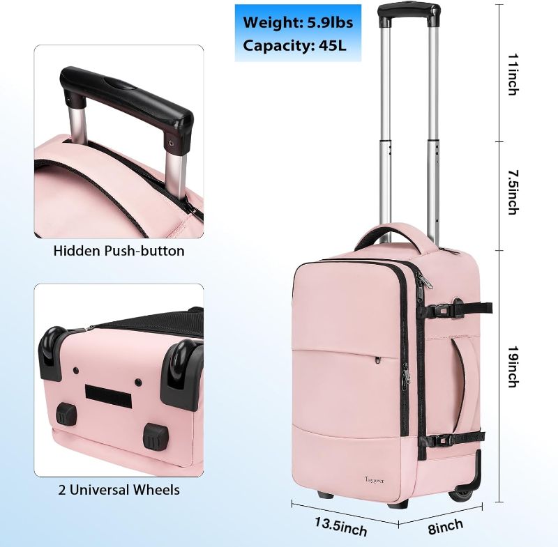 Photo 3 of (READ FULL POST) Taygeer Rolling Backpack for women, 17 inch Travel Laptop Backpack with Wheels & Shoe Pouch, Large Wheeled Backpack Carry on Luggage, Overnight College Work Suitcase Bag Roller Backpack Adult, Pink