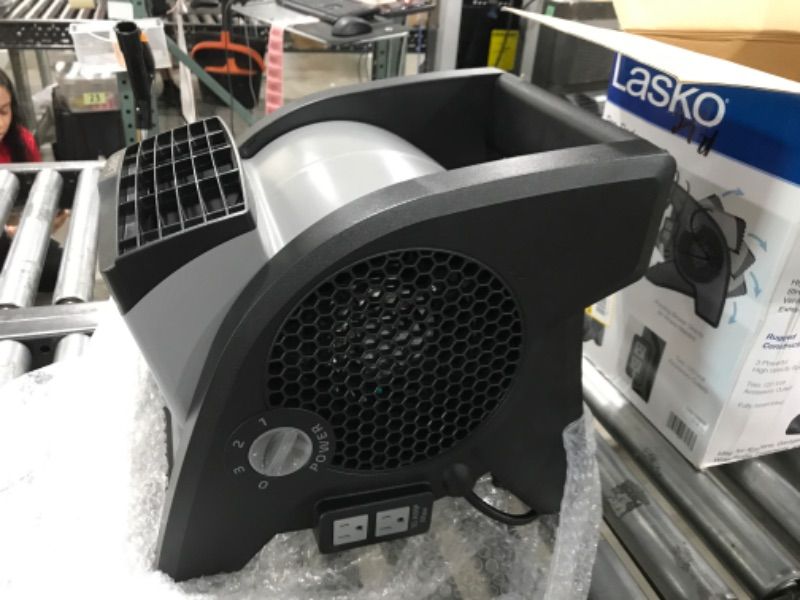 Photo 2 of 11.2 in. 3 Speeds Blower Fan in Gray with Carry Handle, Circuit Breaker, Power Outlets, High Velocity Utility Pivoting