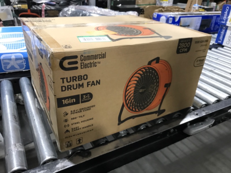 Photo 3 of 16 in. 3-Speed Drum Floor Fan in Orange High Velocity Turbo