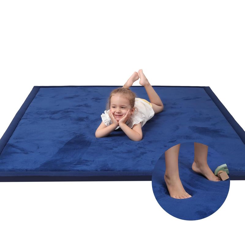 Photo 1 of Baby Play Mat for Floor,1.3" Thick Memory foam Tummy Time Mat,Soft Coral Velvet Nursery Rug,Extra Large Non Slip Crawling Mat for Toddlers,Infants,kids,Yoga Mat,Tatami Mat for Living Room(Royal Blue)