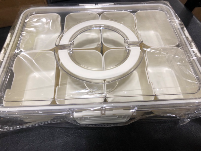 Photo 2 of 8-Piece Plastic White Serving Tray | Divided, Portable, Lid & Handle | Snack Platters, Party, Entertaining | Candy, Fruits, Nuts
