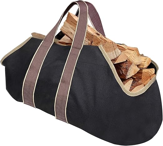 Photo 1 of AMAGABELI GARDEN & HOME Large Canvas Log Tote Bag Carrier Indoor Fireplace Firewood Holder Woodpile Rack Fire Wood Carriers Carrying For Outdoor Tubular Birchwood Stand By Hearth Stove Tools Set
