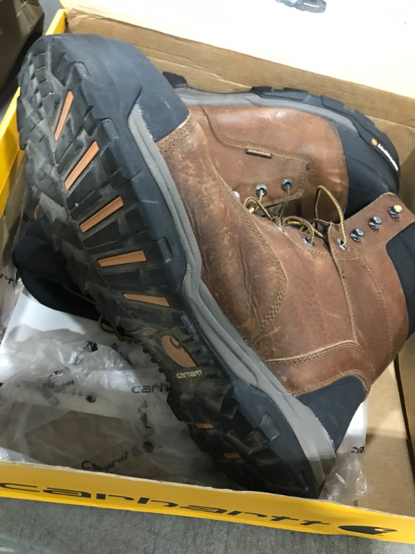 Photo 4 of 13W Carhartt mens 8" Energy Waterproof Composite Toe Cme8355 Industrial Boot, Peanut Oil Tan Leather, 13 Wide US