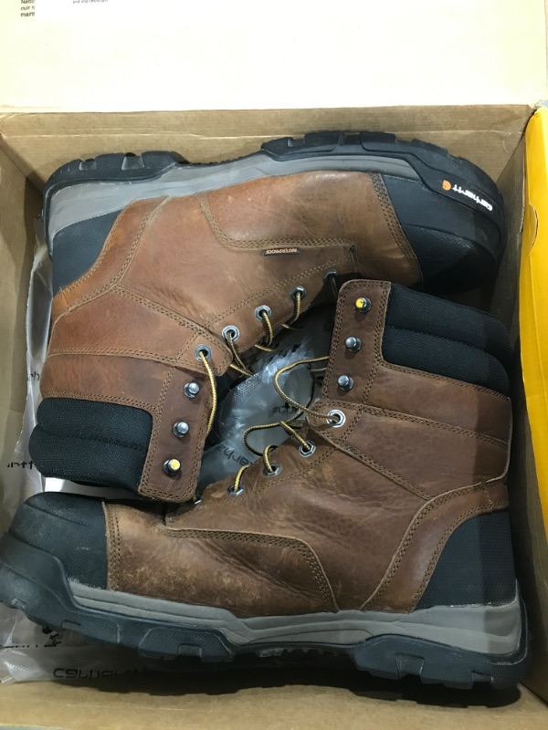 Photo 2 of 13W Carhartt mens 8" Energy Waterproof Composite Toe Cme8355 Industrial Boot, Peanut Oil Tan Leather, 13 Wide US