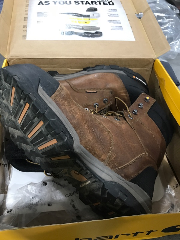 Photo 3 of 13W Carhartt mens 8" Energy Waterproof Composite Toe Cme8355 Industrial Boot, Peanut Oil Tan Leather, 13 Wide US