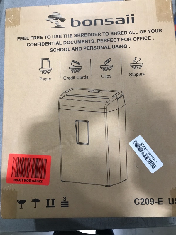 Photo 3 of Bonsaii 8-Sheet Micro Cut Paper Shredder, 5 Minute 5.5 Gal Paper Shredder for Home Use for Credit Card, Staple, Clip with Transparent Window?C209-E?