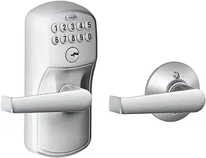 Photo 1 of SCHLAGE FE575 PLY 626 ELA Plymouth Keypad Entry with Auto-Lock and Elan Levers, Brushed Chrome
