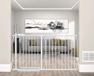 Photo 1 of ALLAIBB Extra Wide Pressure Mounted Baby Gate Walk Through Child Kids Safety Toddler White Long Large Pet Dog Gates with Extension for doorways Kitchen and Living Room (57.48-62.20"/146-158cm)
