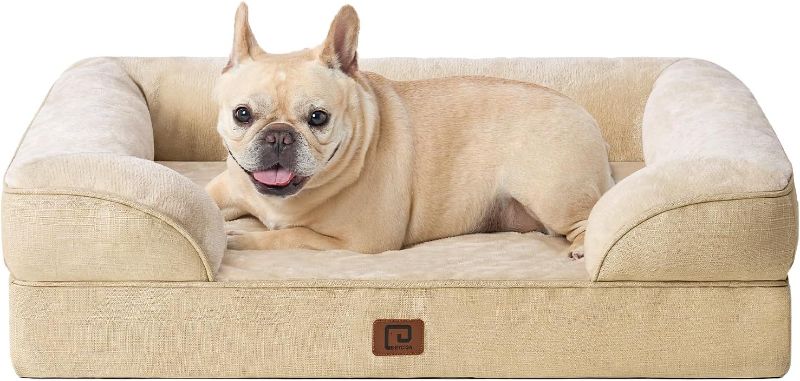 Photo 1 of EHEYCIGA Orthopedic Dog Bed for Medium Dogs, Waterproof Memory Foam Medium Dog Beds with Sides, Non-Slip Bottom and Egg-Crate Foam Medium Dog Couch Bed with Washable Removable Cover, Greige
