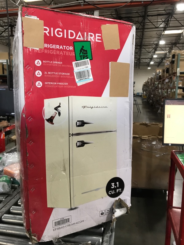 Photo 1 of FRIGIDAIRE EFR840-Cream EFR840 Retro Mini Fridge with Freezer & Side Bottle Opener-Small 2 Door Refrigerator for Office Bar or College Dorm Room-3.1 Cu Ft – 19”"D x 20.5" W x 33.5" H (Cream) Cream Double Door Refrigerator