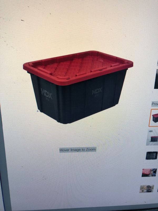 Photo 1 of HDX
27 Gal. Tough Storage Tote in Black and Red