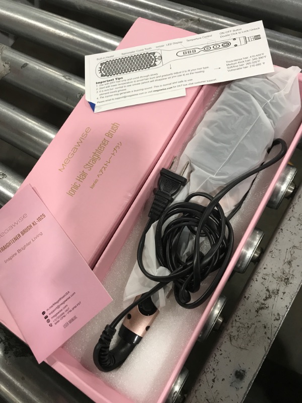 Photo 2 of 2023 Updated MEGAWISE Hair Straightener Ceramic Brush (Pink Gold) Anti-Scald Dual Voltage Flat iron Hot Brush | Rotatable Cord |Auto Shutoff | anti-frizz |for all hair types