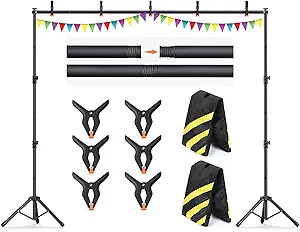 Photo 1 of 10x7.5Ft Backdrop Stand, Heavy Duty Adjustable Photo Back Drop Stand Kit for Parties, Photography, Banner Stand (Includes Six Background Stand Clamps)